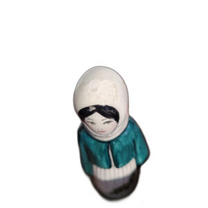 Vintage Ceramic Folk Art Doll • Retro Nordic Kitsch Figurine • Hand Painted Blue